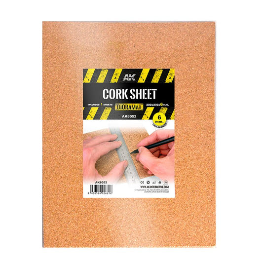 AK Interactive Cork Sheets - Fine Grained - 200 X 290 X 6mm (1 Sheets/Laminas) modelling construction material