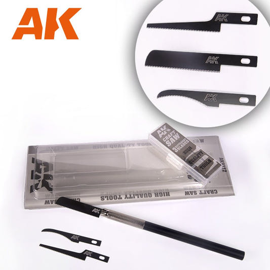 AK Interactive Craft Saw Set AK9312 with handle, clear case and three interchangeable saw blades