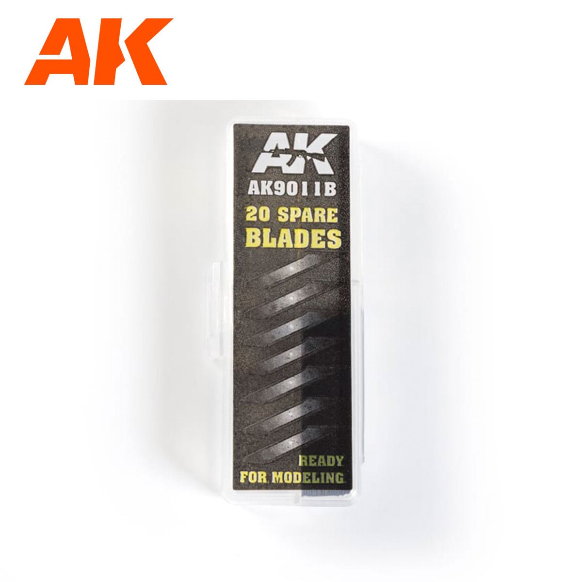 AK Interactive AK9011B pack of 20 spare hobby cutter blades in a closed clear case