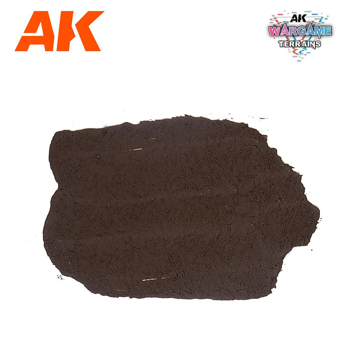 AK Interactive Dark Earth textured basing paste spread out to show its rich brown finish