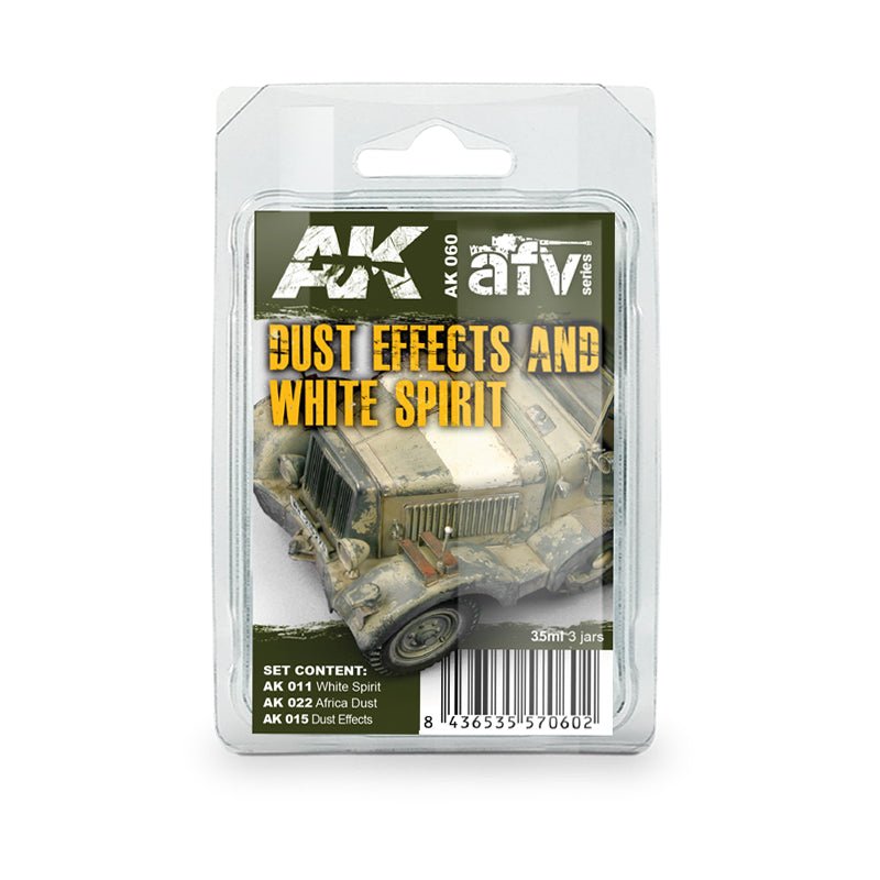 AK Interactive Dust Effects and White Spirit Set weathering set for scale models