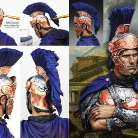 Figures F.A.Q. pages painting a Roman helmet and armour with metallic effects