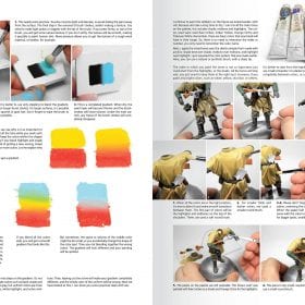 Figures F.A.Q. pages on colour blending with paint swatches and step-by-step photos