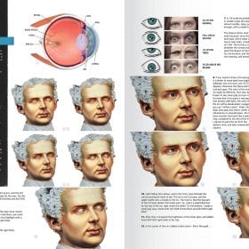 Figures F.A.Q. pages on painting eyes and faces, with anatomy diagrams