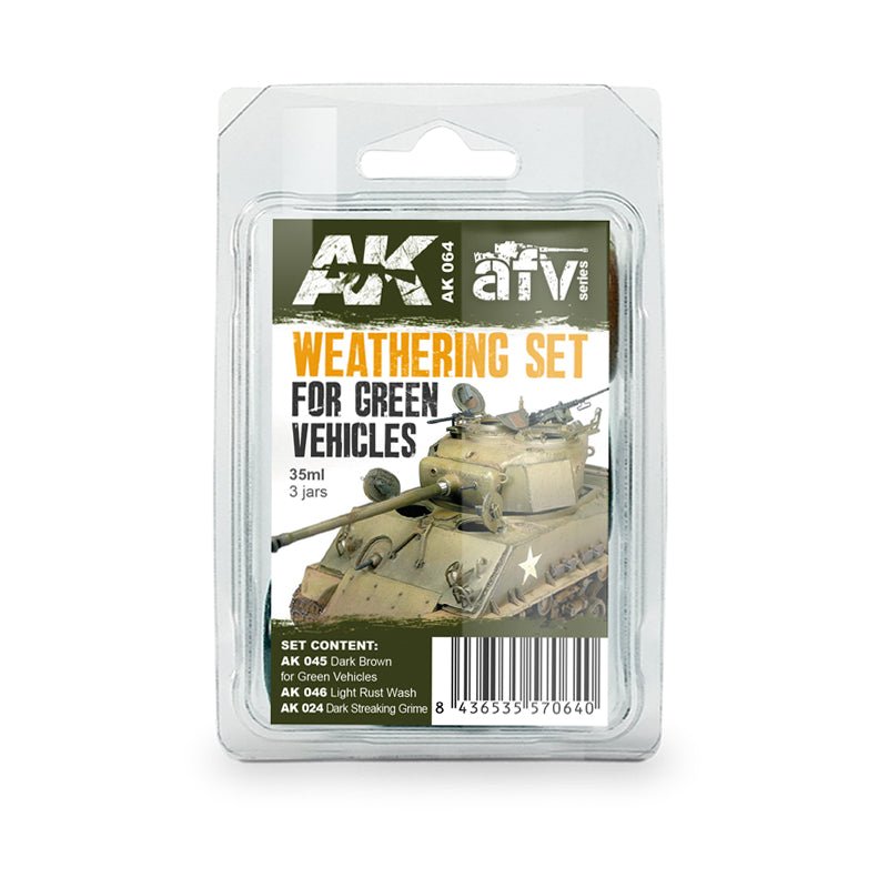 AK Interactive Green Vehicles Weathering Set weathering set for scale models