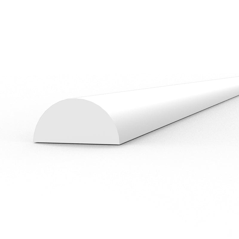 AK Interactive 3mm x 350mm white styrene half cane strip, close view of the half-round profile