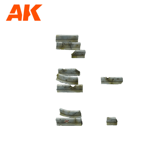 AK Interactive Jersey Walls AK1357: unpainted resin concrete barrier pieces for 30-35mm wargames