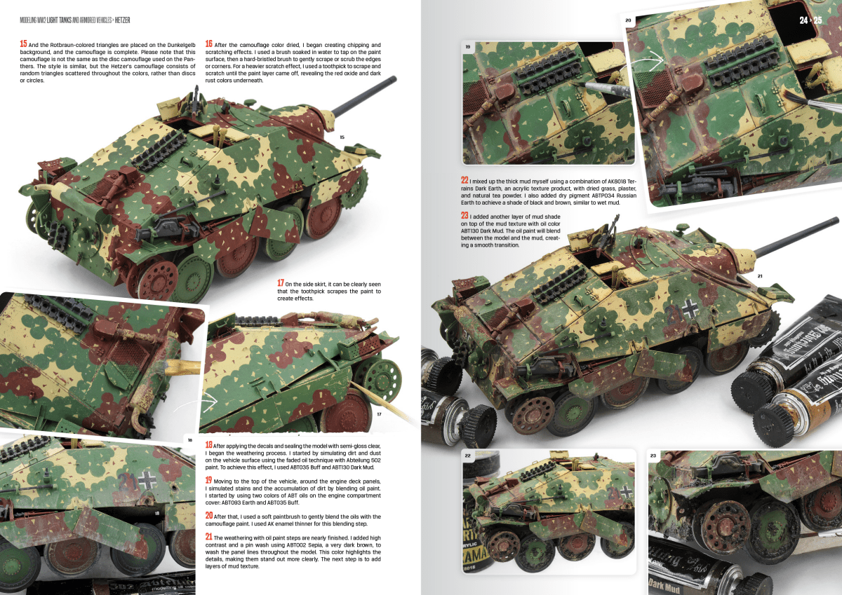 Modelling WW2 Light Tanks and Armoured Vehicles pages showing a camouflaged tank destroyer build