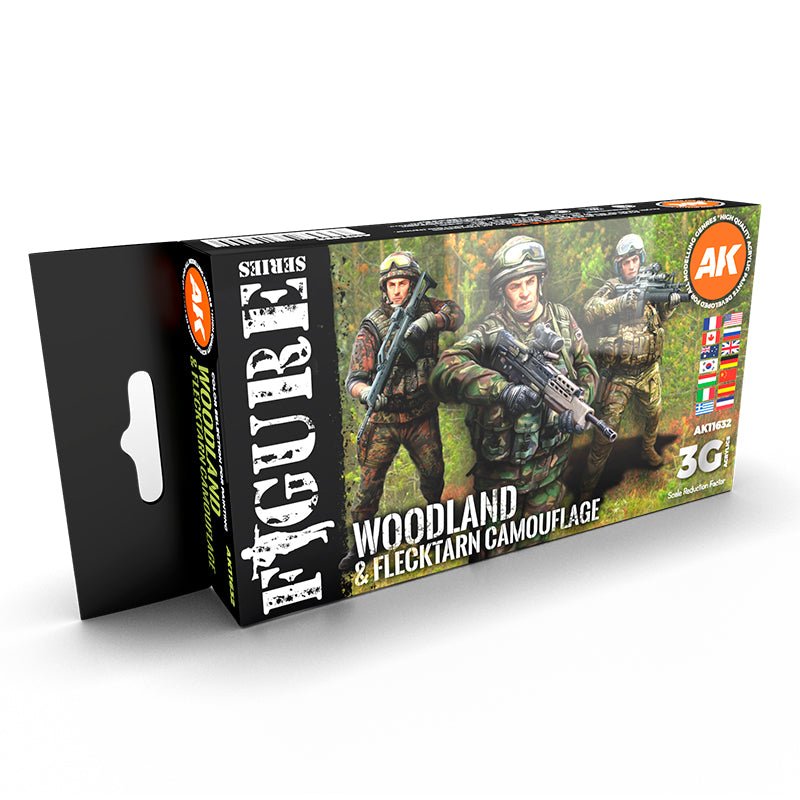 AK Interactive 3rd Generation acrylic paint Modern Woodland and Flecktarn Camouflages 3G 17ml dropper bottle