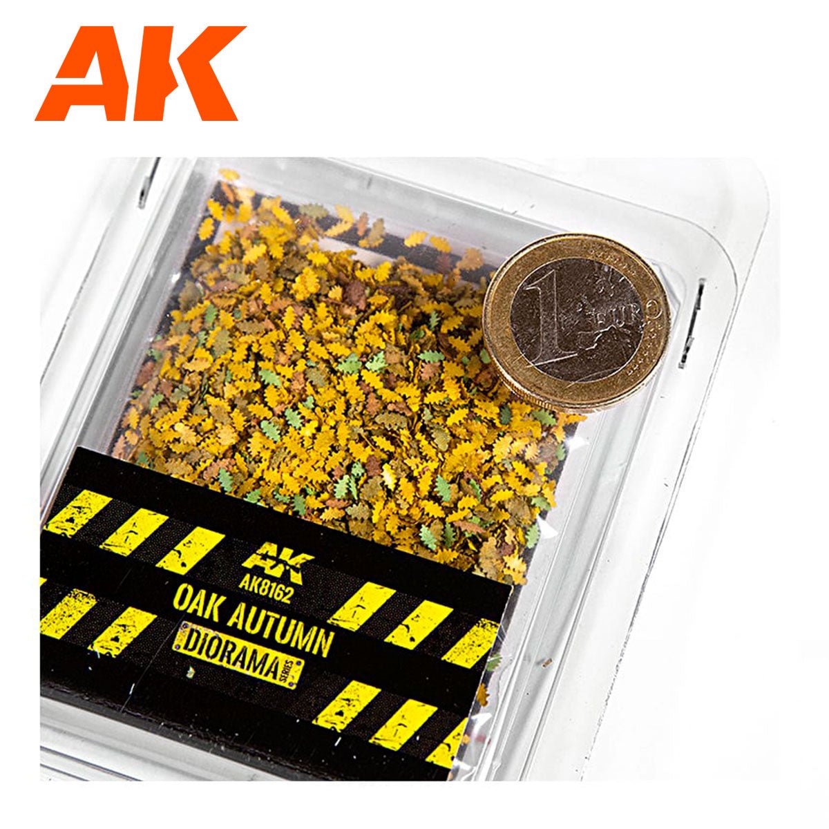 AK Interactive Oak Autumn Leaves 1/35 in an open tray beside a coin for scale, AK8162