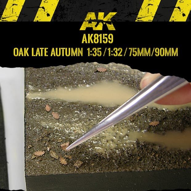 AK Interactive Oak Late Autumn leaves being placed with tweezers along a diorama stream bank