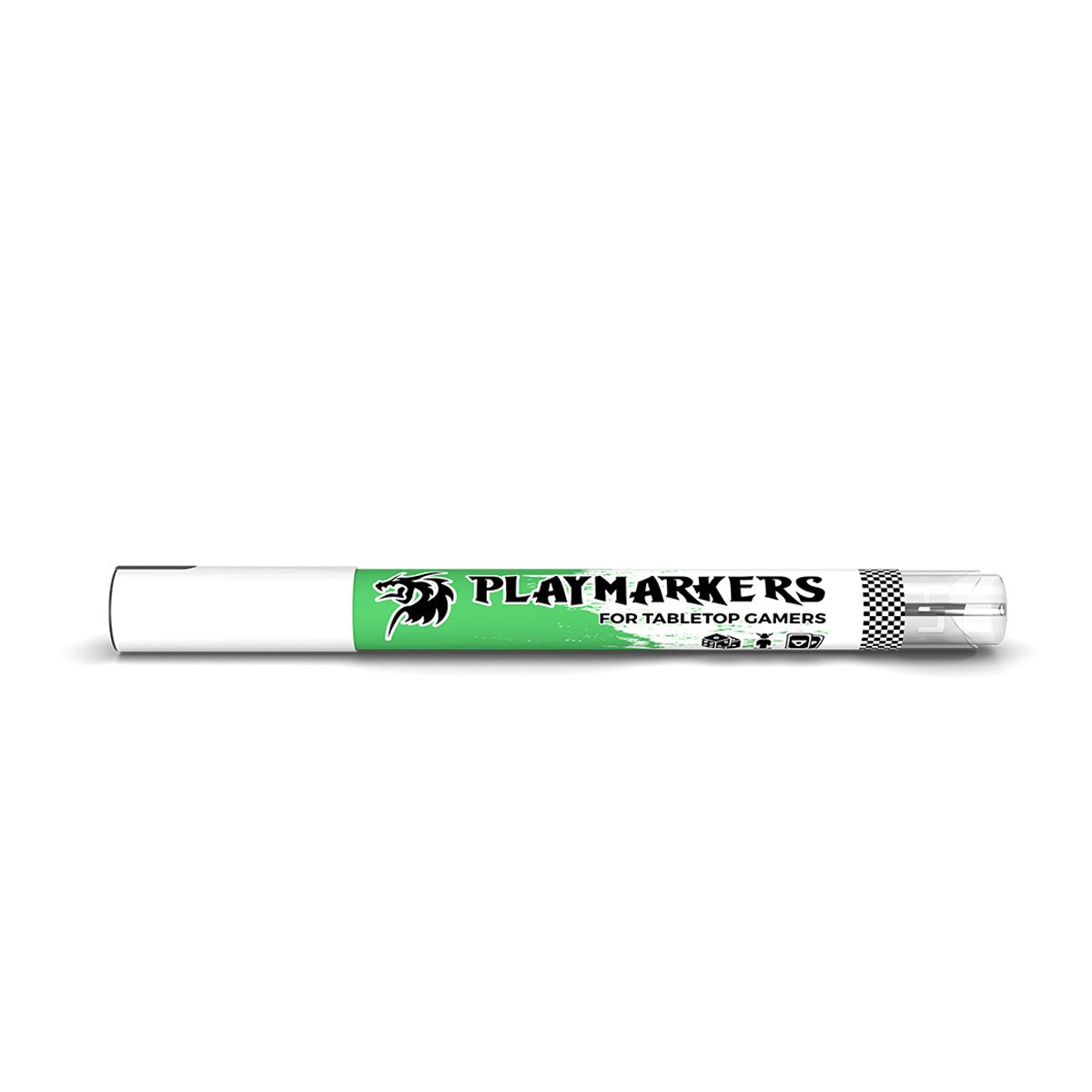 AK Interactive Playmarkers Animal Green paint marker pen with cap on, lying flat on white