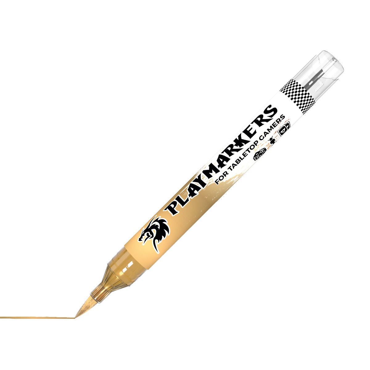 AK Interactive Playmarkers Bronze AKM032 paint marker at an angle with a brush-tip stroke