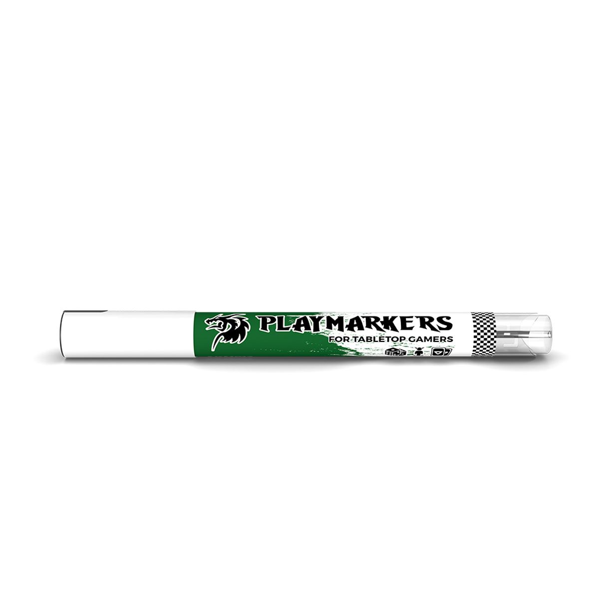 AK Interactive Playmarkers Dark Green paint marker pen with cap on, lying flat on white