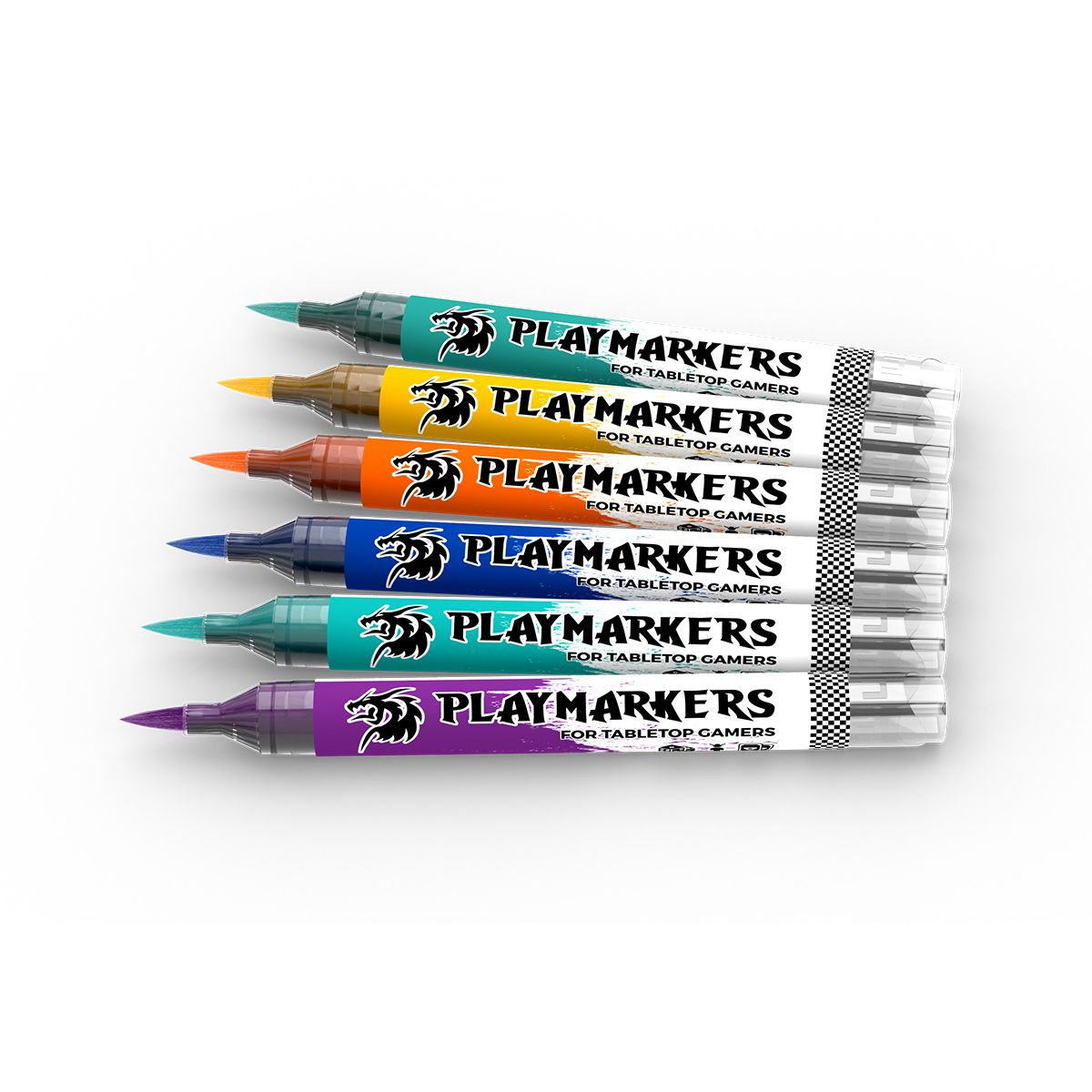 AK Interactive Playmarkers acrylic paint pens in six colours fanned out