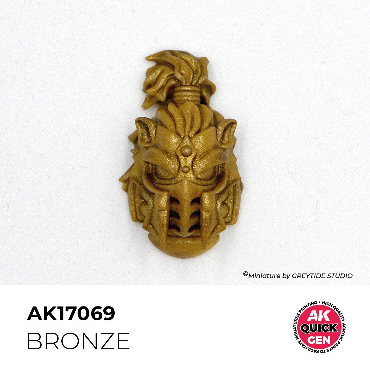 Sculpted fantasy head painted in one coat of AK Interactive Quick Gen Bronze AK17069