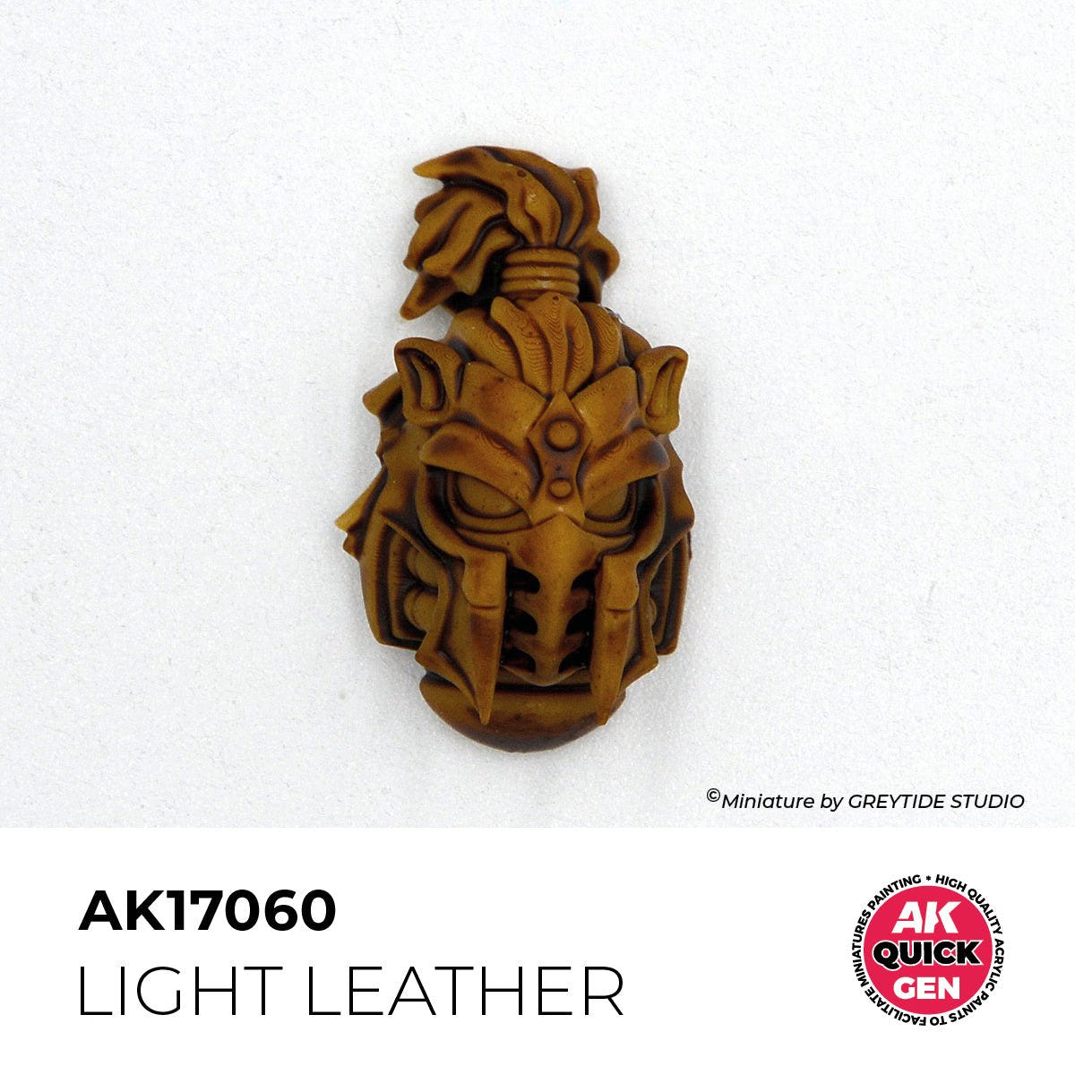 Sculpted helmeted head painted in one coat of AK Interactive Quick Gen Light Leather AK17060