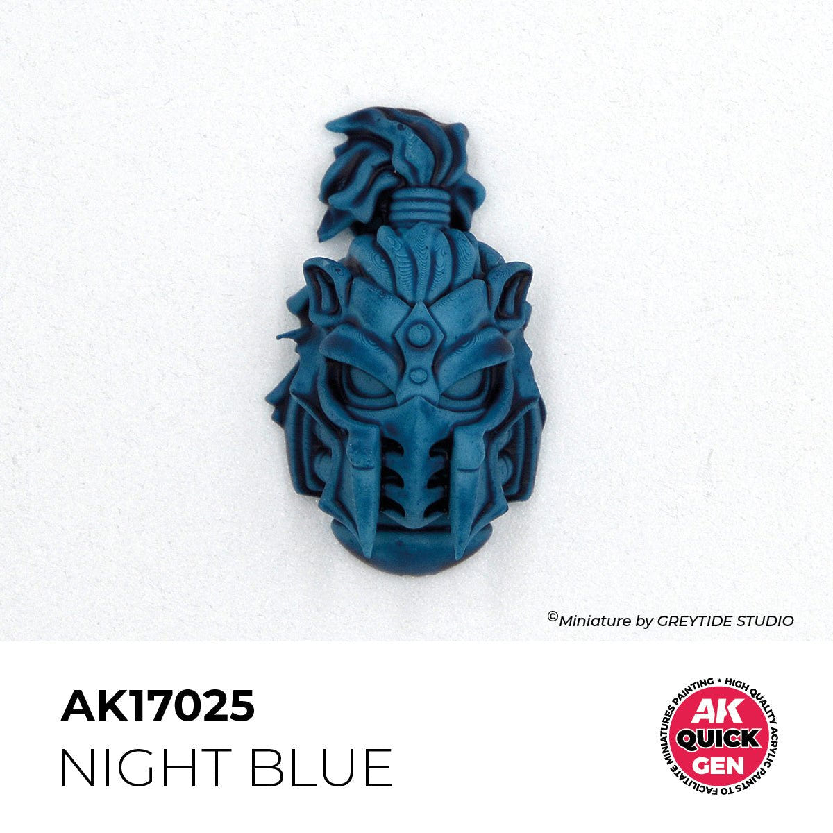 AK Quick Gen Night Blue AK17025 painted on a helmeted head miniature by Greytide Studio