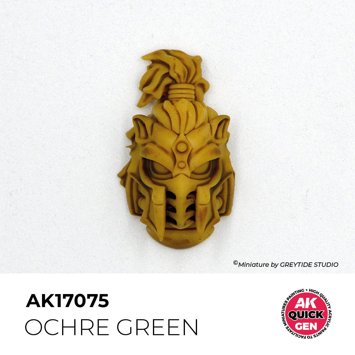 Sculpted helmeted head painted in one coat of AK Interactive Quick Gen Ochre Green AK17075