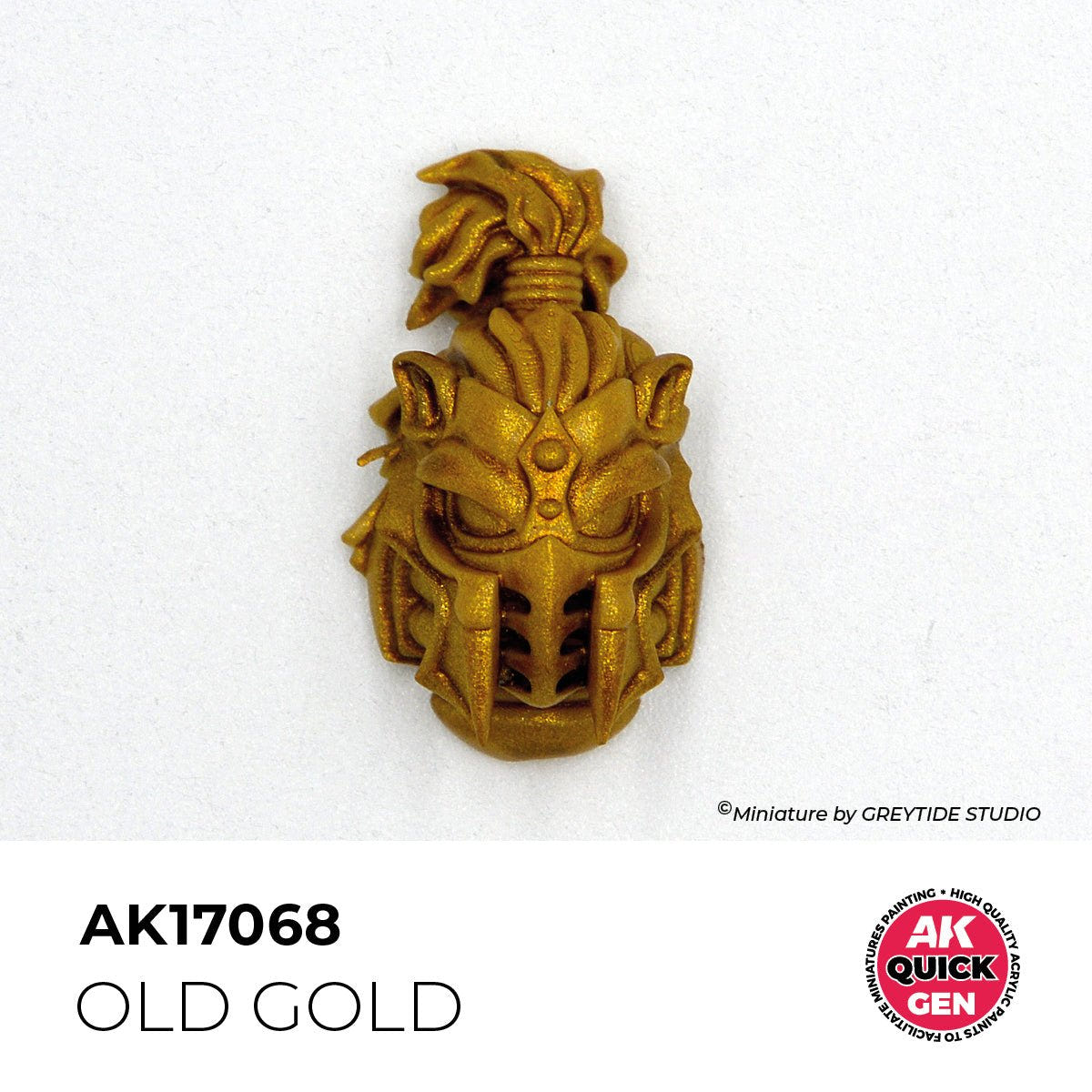 Sculpted helmeted head painted in AK Interactive Quick Gen Old Gold AK17068 with an aged metallic sheen