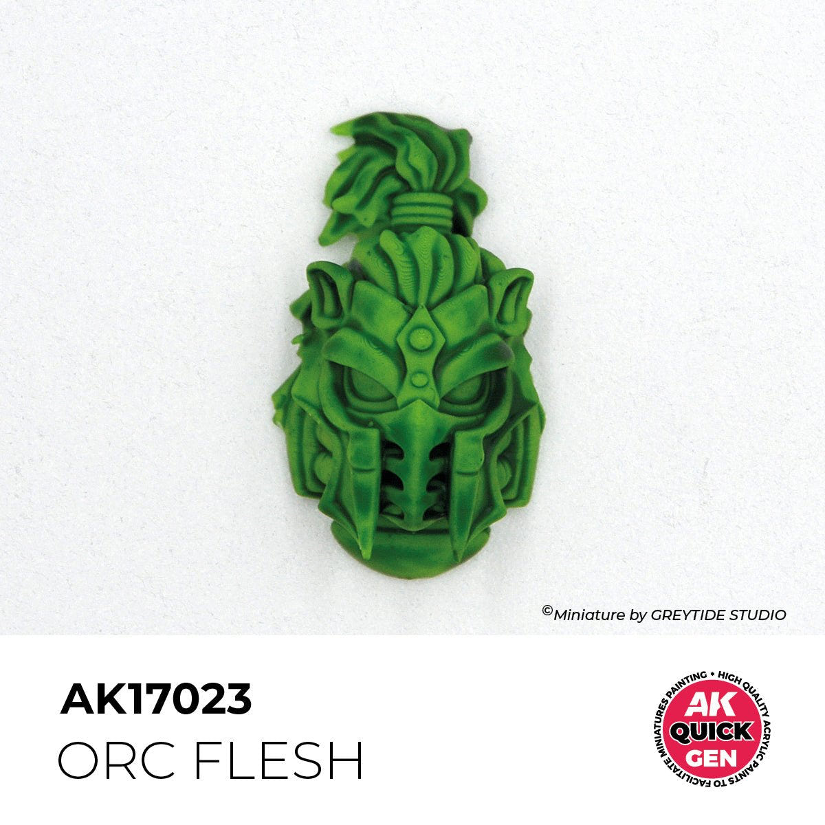 Sculpted helmet painted with AK Interactive Quick Gen Orc Flesh AK17023 showing one-coat shading