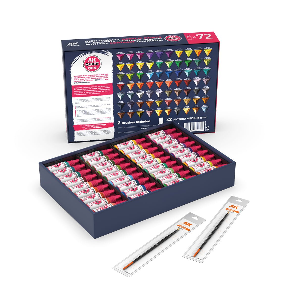 AK Interactive Quick Gen Paint Set - 72 Colors & 2 Brushes - Loaded Dice