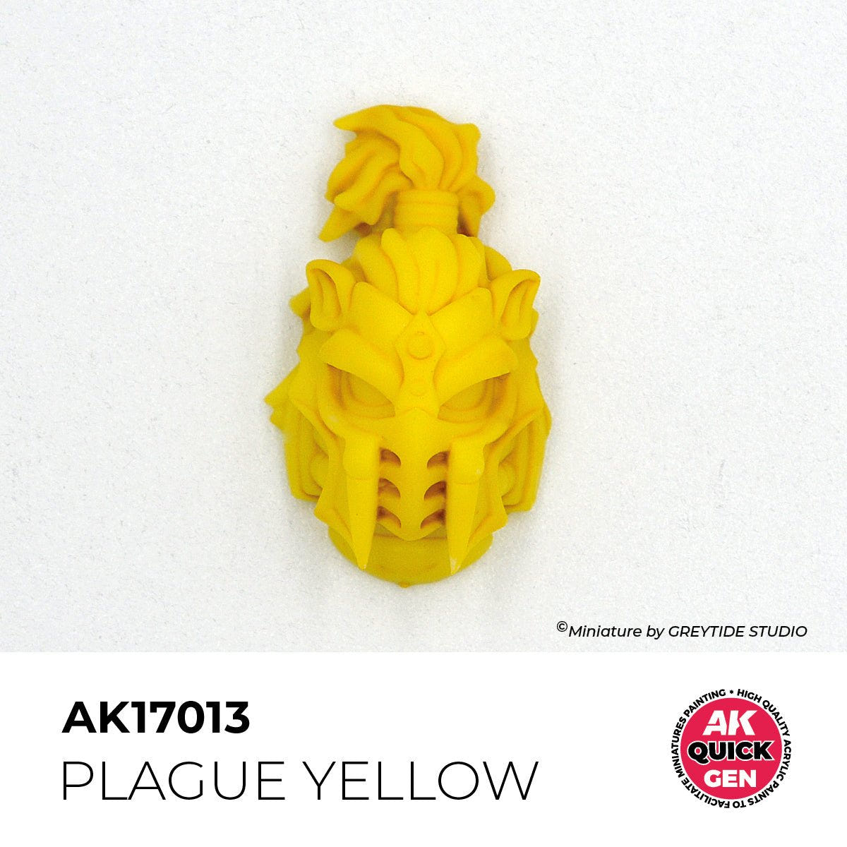 Helmeted miniature head painted in one coat of AK Interactive Quick Gen Plague Yellow AK17013