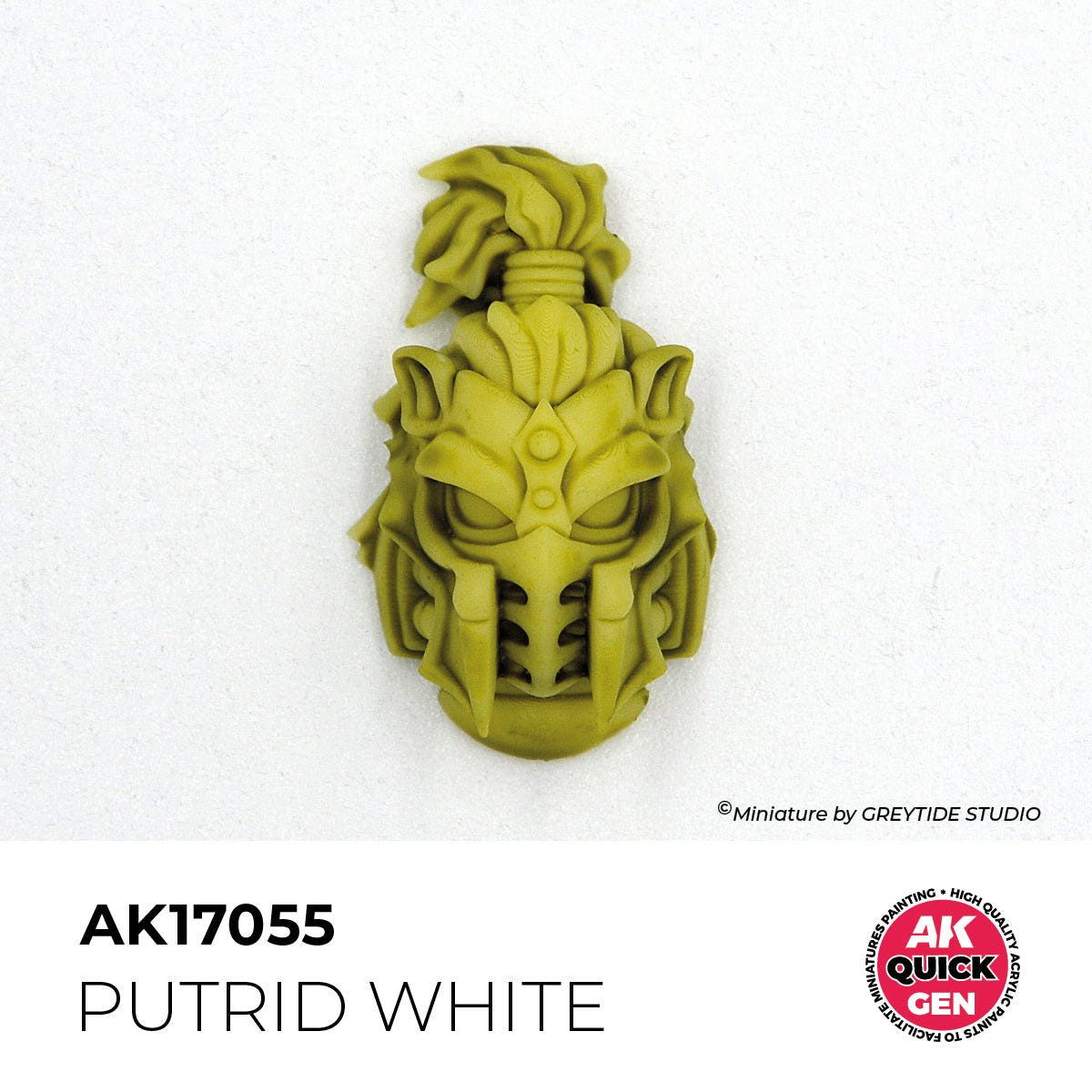 AK Quick Gen Putrid White AK17055 painted on a helmeted head miniature by Greytide Studio