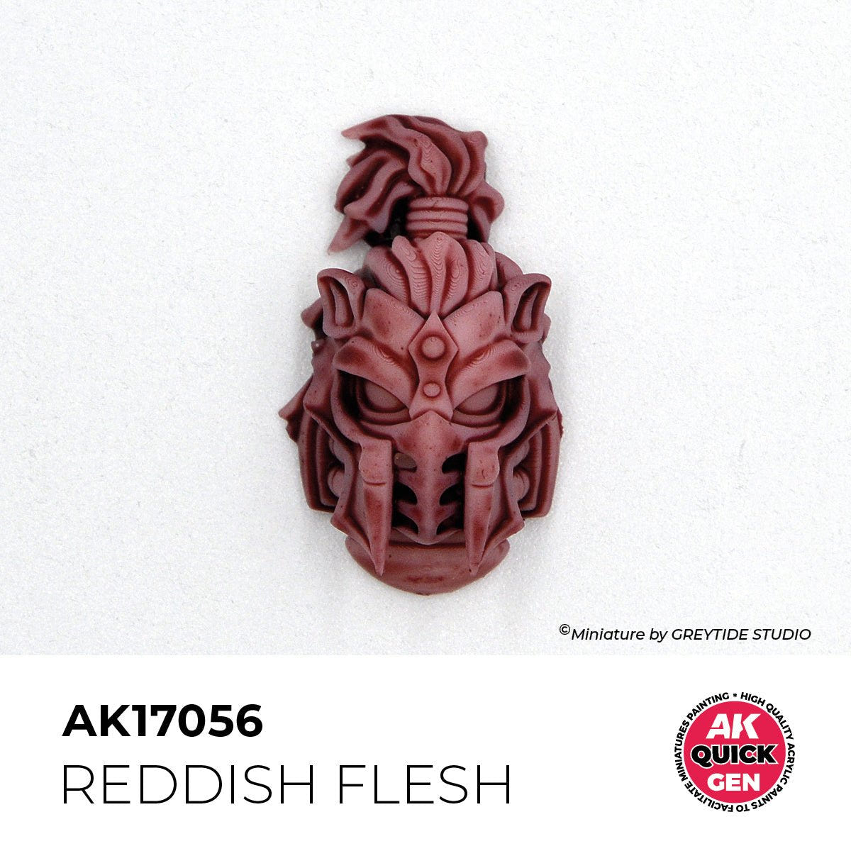 AK Quick Gen Reddish Flesh AK17056 painted on a helmeted head miniature by Greytide Studio