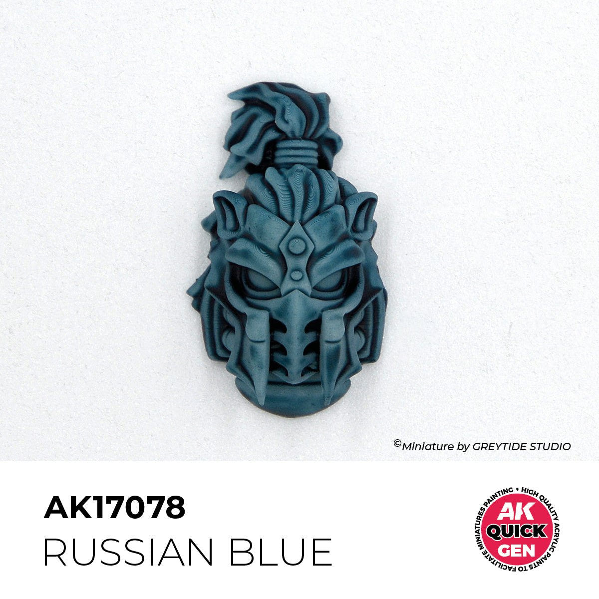 Helmeted miniature head painted in one coat of AK Interactive Quick Gen Russian Blue AK17078