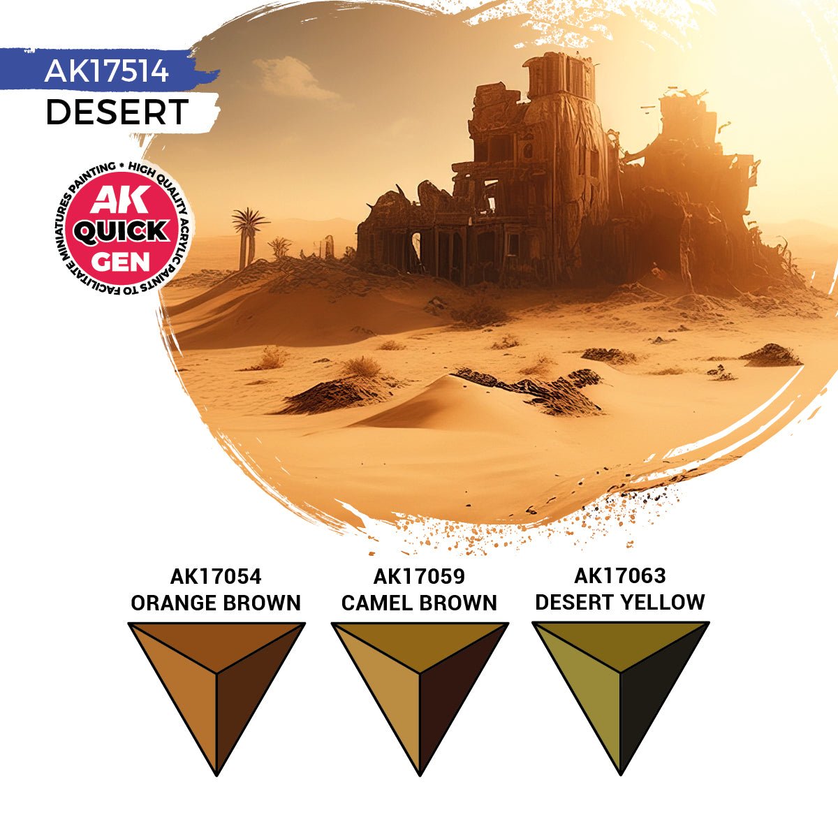 AK Quick Gen Desert artwork with Orange Brown, Camel Brown and Desert Yellow swatches