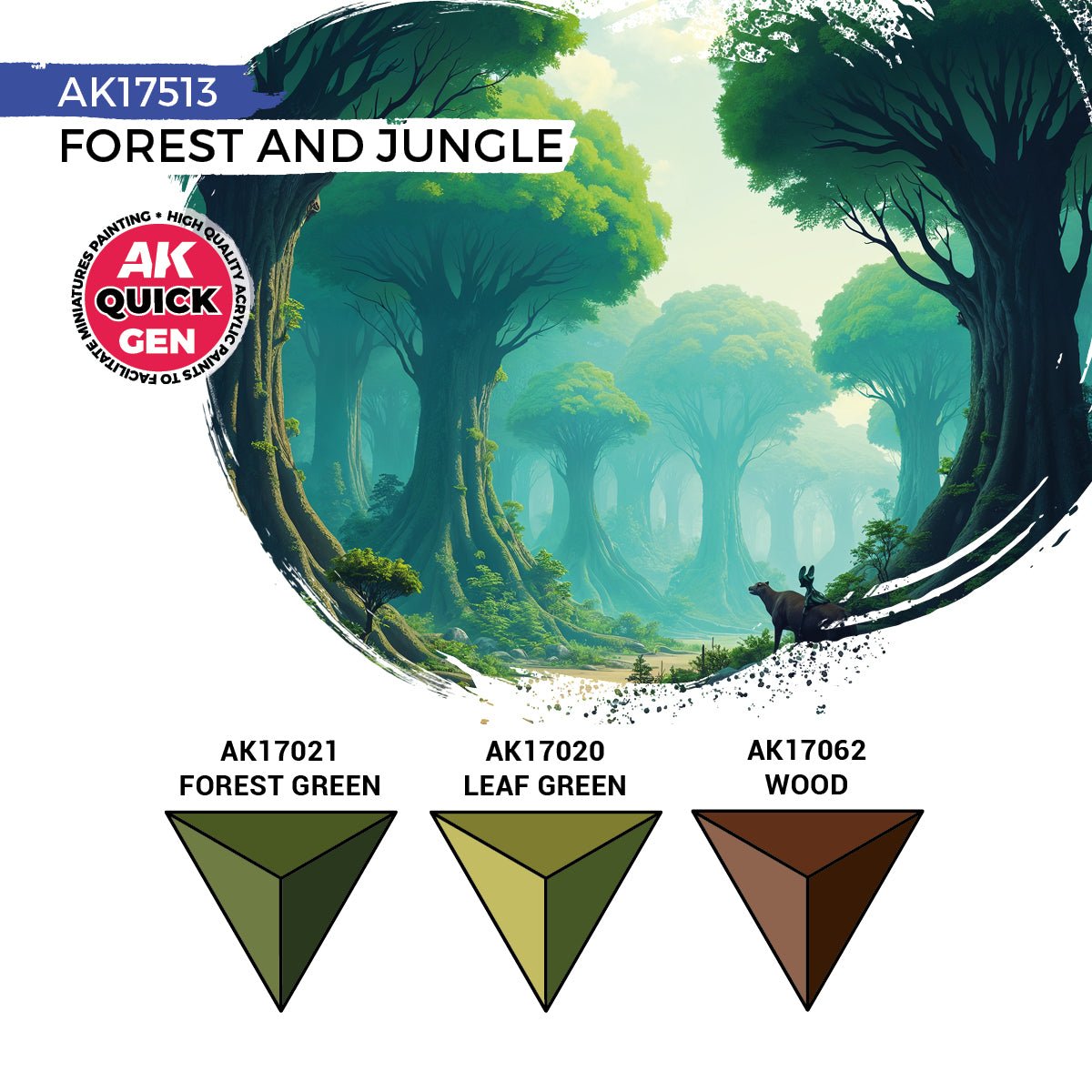 AK Quick Gen Forest & Jungle colour guide with Forest Green, Leaf Green and Wood swatches
