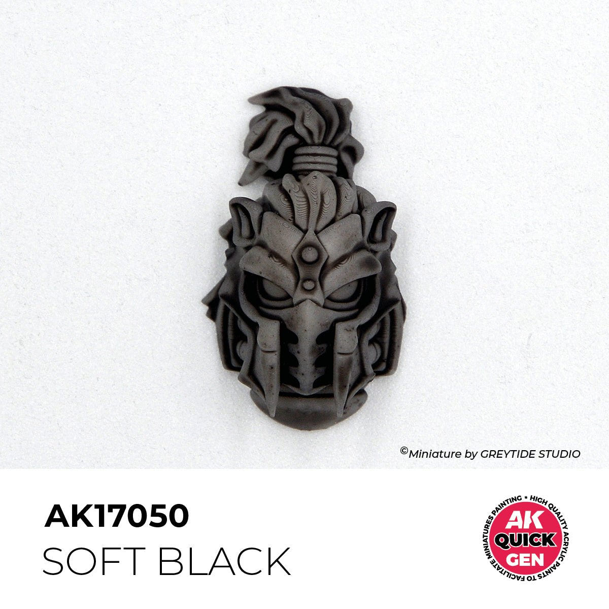 Sculpted helmet painted with AK Interactive Quick Gen Soft Black AK17050 showing one-coat shading