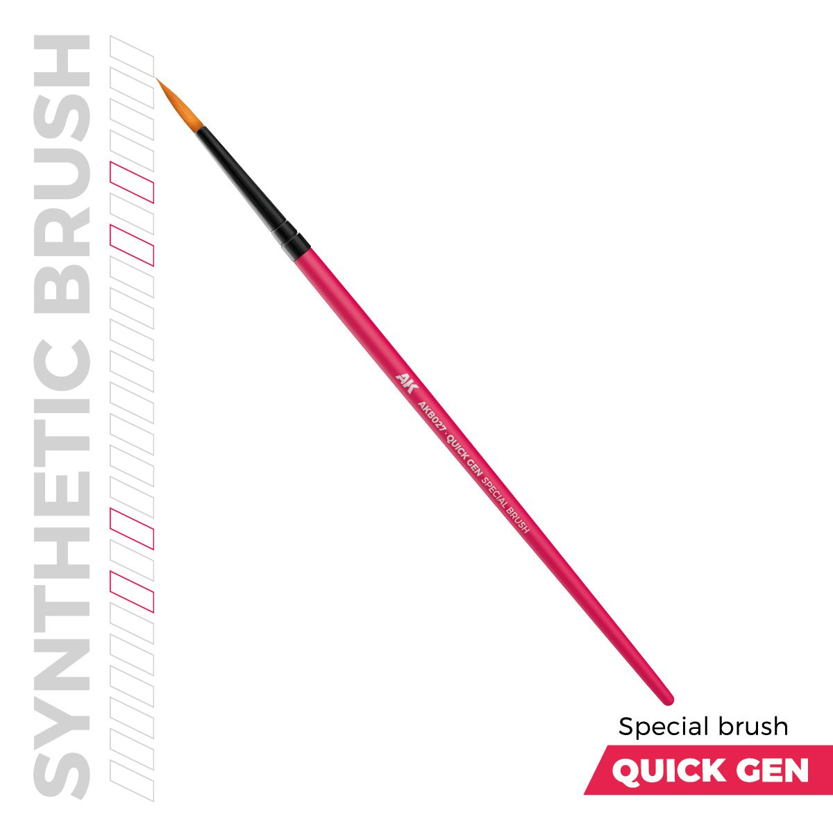 AK Interactive Quick Gen Special Brush, full length view with pink handle and synthetic tip
