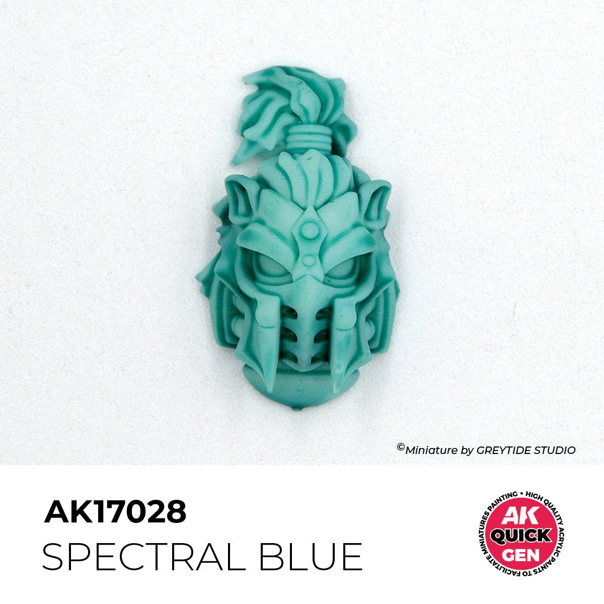 Miniature helmeted head painted with AK Interactive Quick Gen Spectral Blue AK17028, example finish