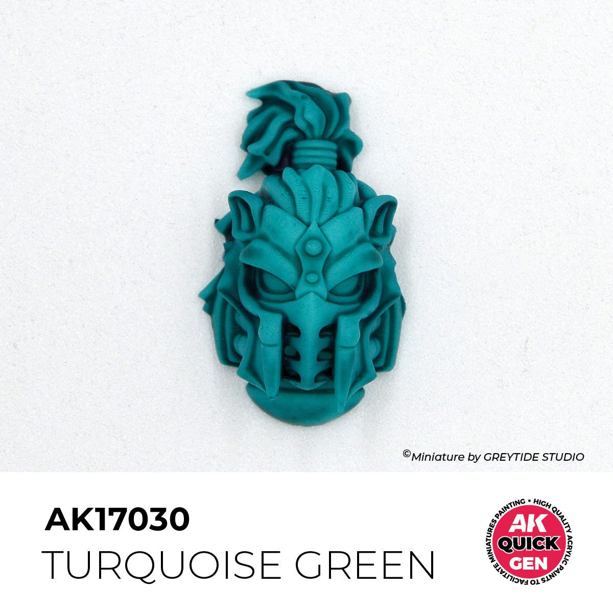 Painted miniature helmet in AK Interactive Quick Gen Turquoise Green AK17030, one-coat finish