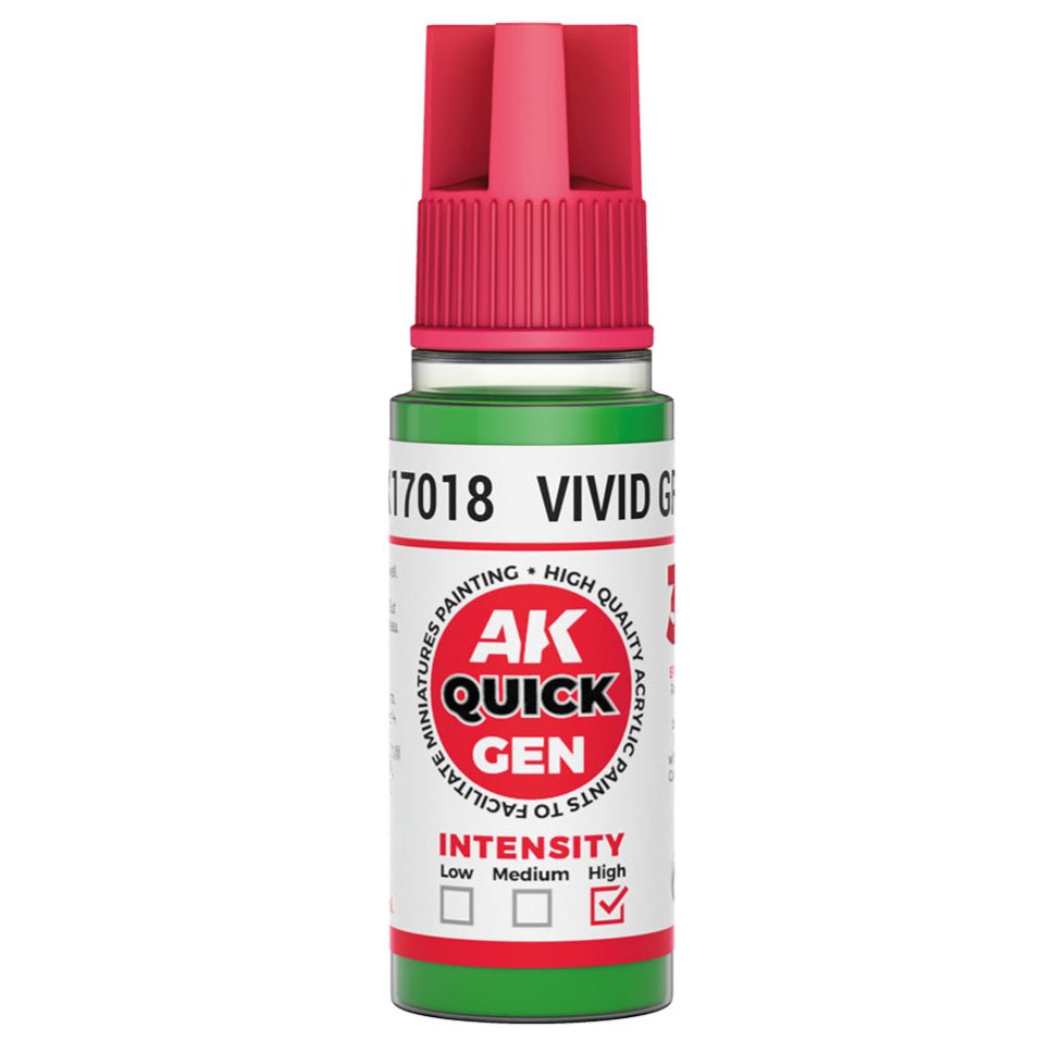 AK Quick Gen contrast paint Vivid Green 18ml dropper bottle