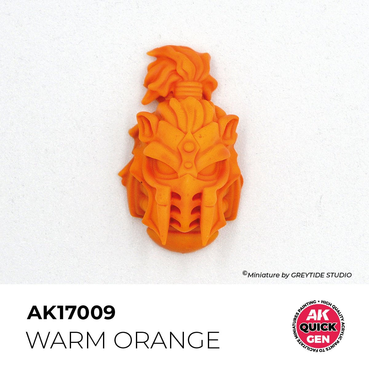 Helmeted fantasy head painted in one coat of AK Interactive Quick Gen Warm Orange AK17009