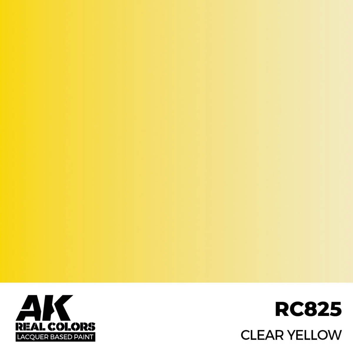 AK Interactive Real Colors Clear Yellow RC825 lacquer colour swatch, a translucent yellow gradient