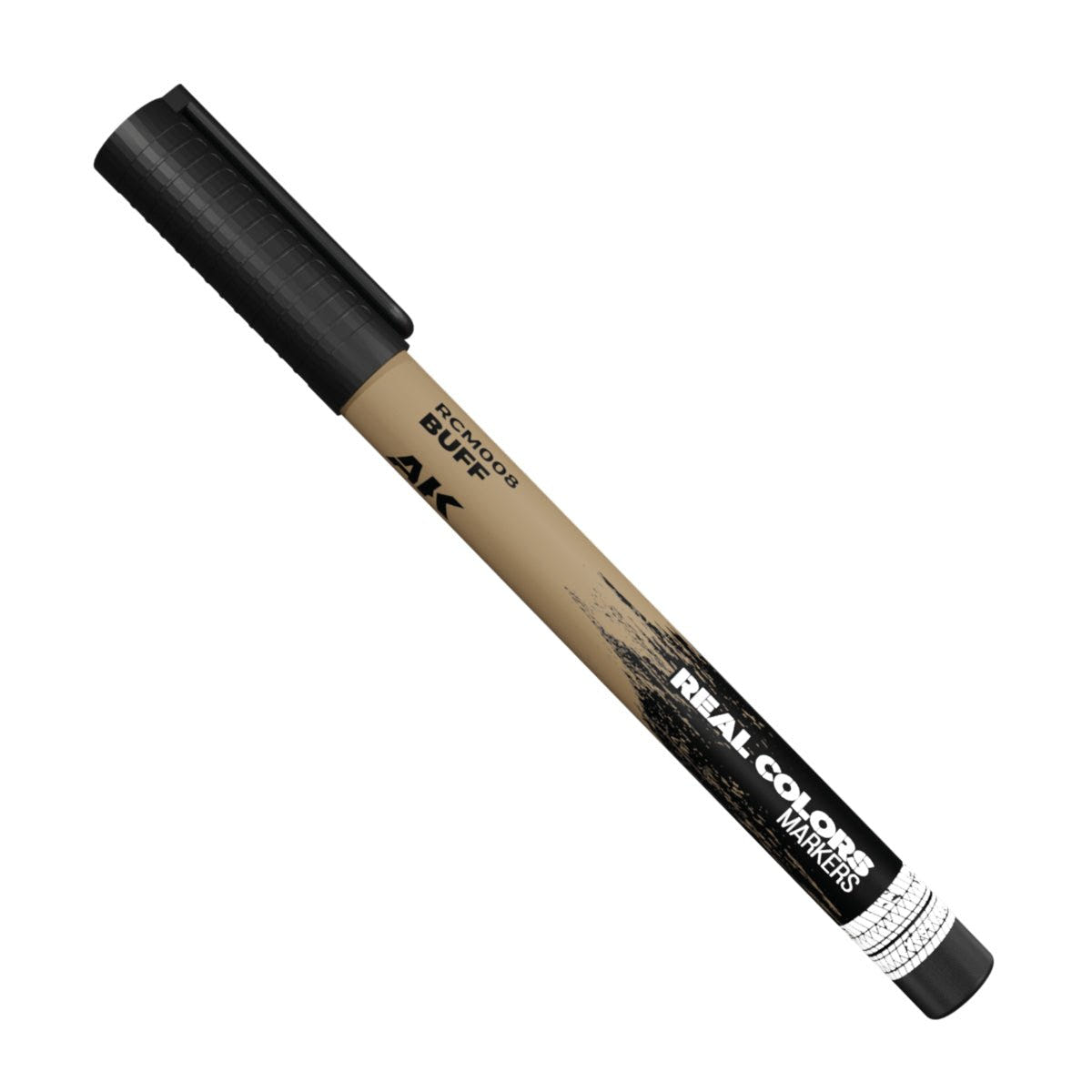 AK Interactive Real Colors Marker in Buff (RCM008), a paint marker pen with a tan barrel and black cap