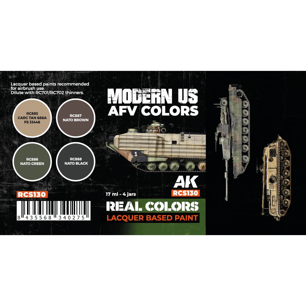 AK Interactive Real Colors - Modern US AFV Colors Set (RCS130) - Loaded Dice
