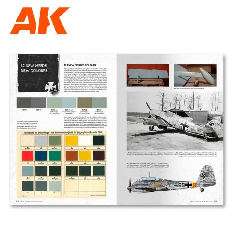 AK Interactive Real Colors of WWII Aircraft spread with a fighter colour chart and period photos