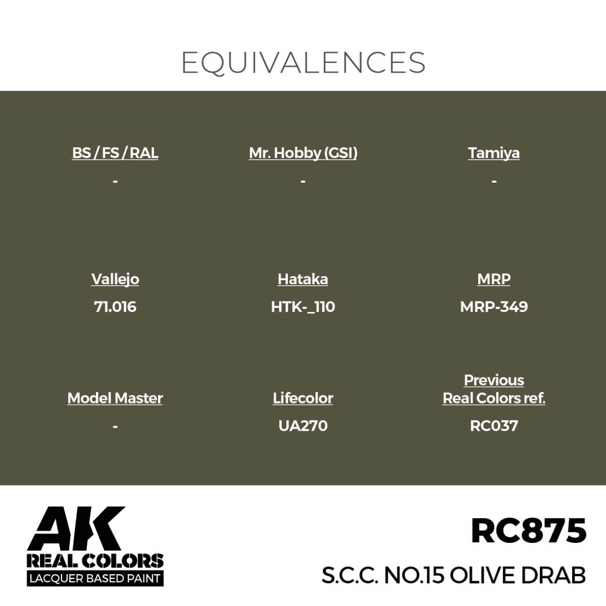 AK Interactive Real Colors - S.C.C. No.15 Olive Drab - Loaded Dice