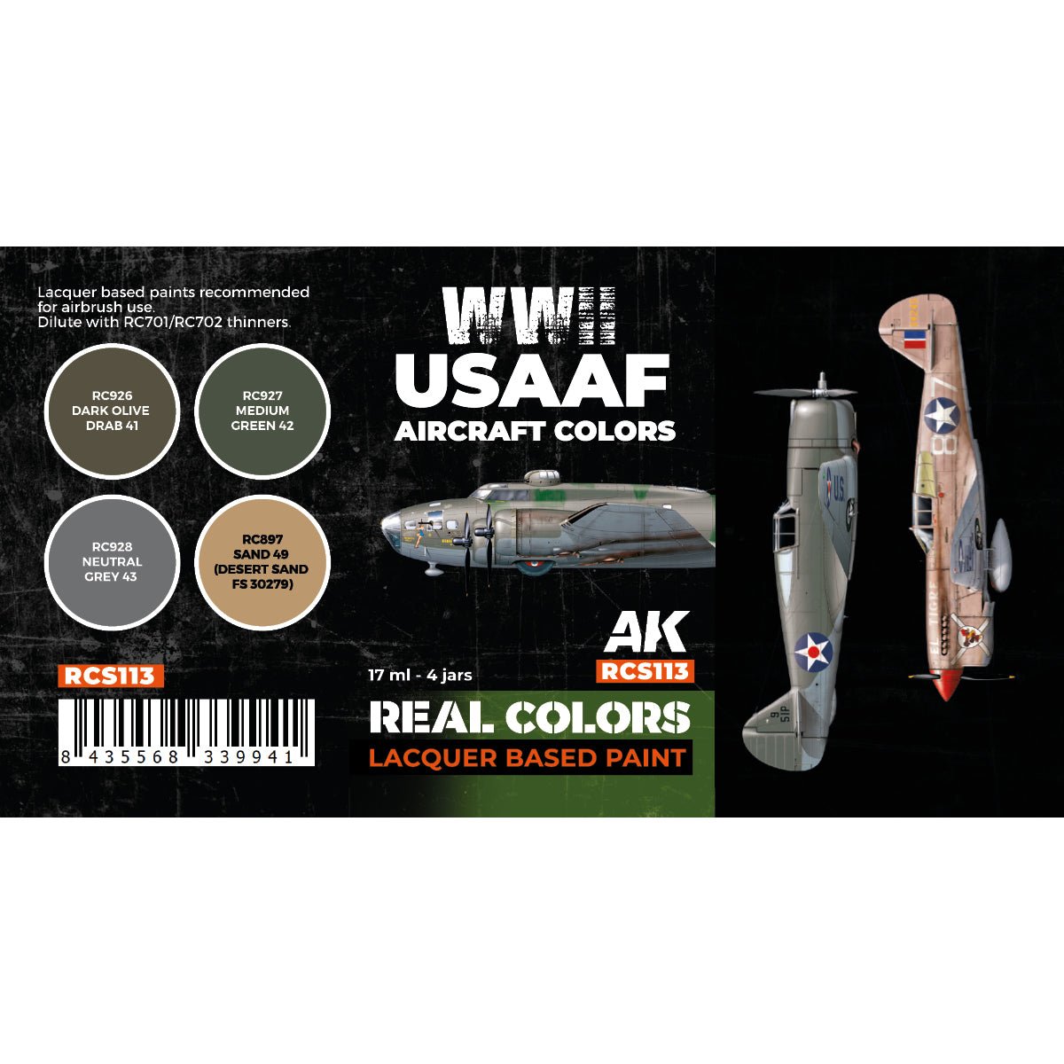 AK Interactive Real Colors - WWII USAAF Aircraft Set (RCS113) - Loaded Dice