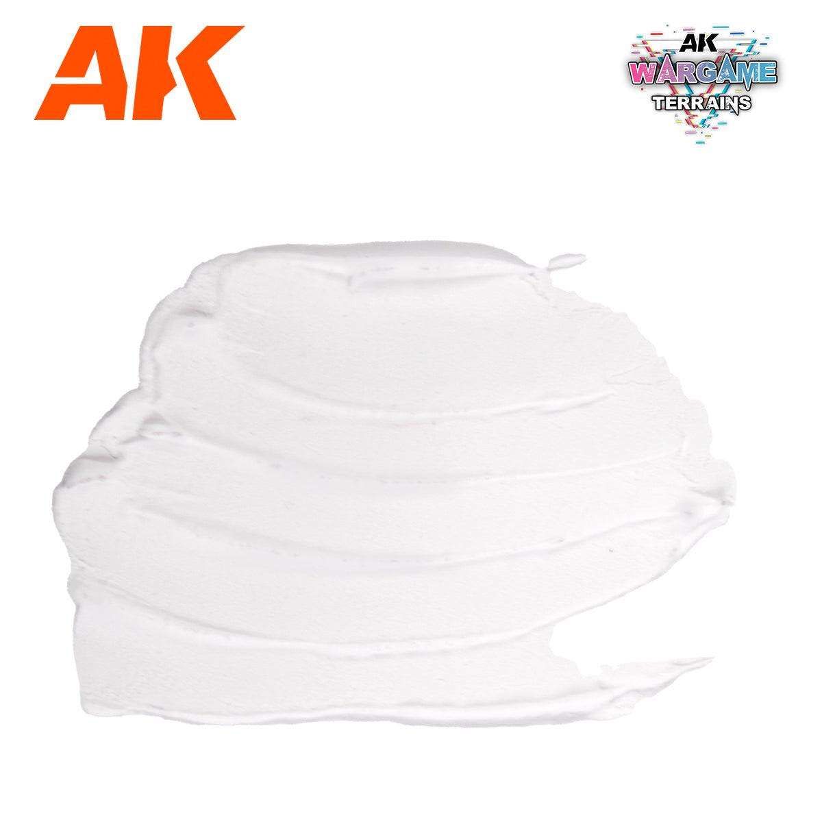 Swatch of AK Interactive Snow textured paste spread out, showing its bright white sparkling finish