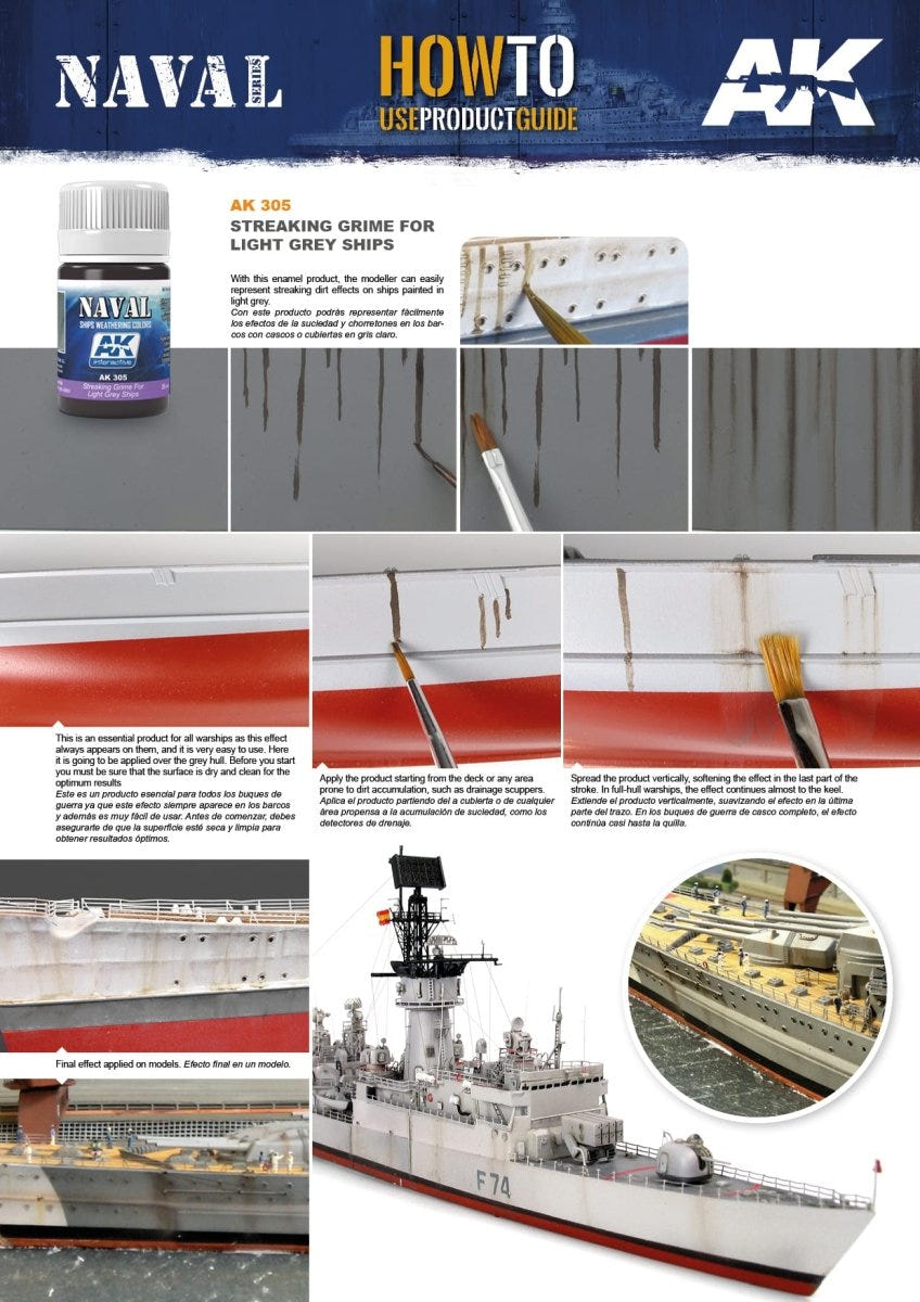 AK Interactive naval how-to guide for Streaking Grime for Light Grey Ships on a grey warship