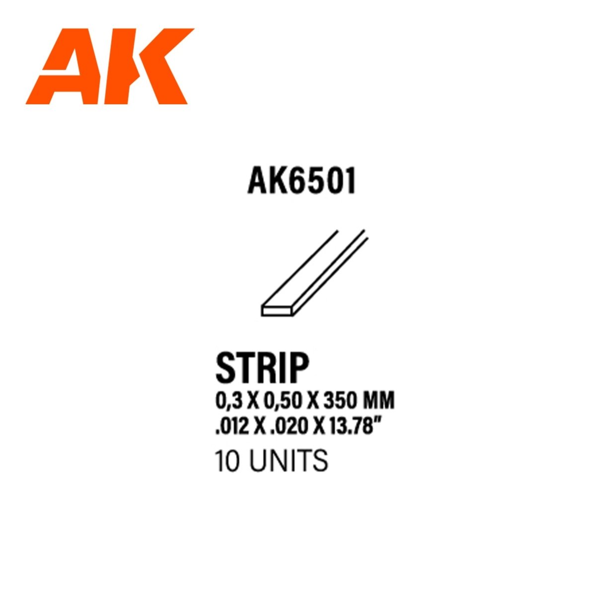 AK Interactive AK6501 styrene strip label: 0.3 x 0.5 x 350mm, 10 units