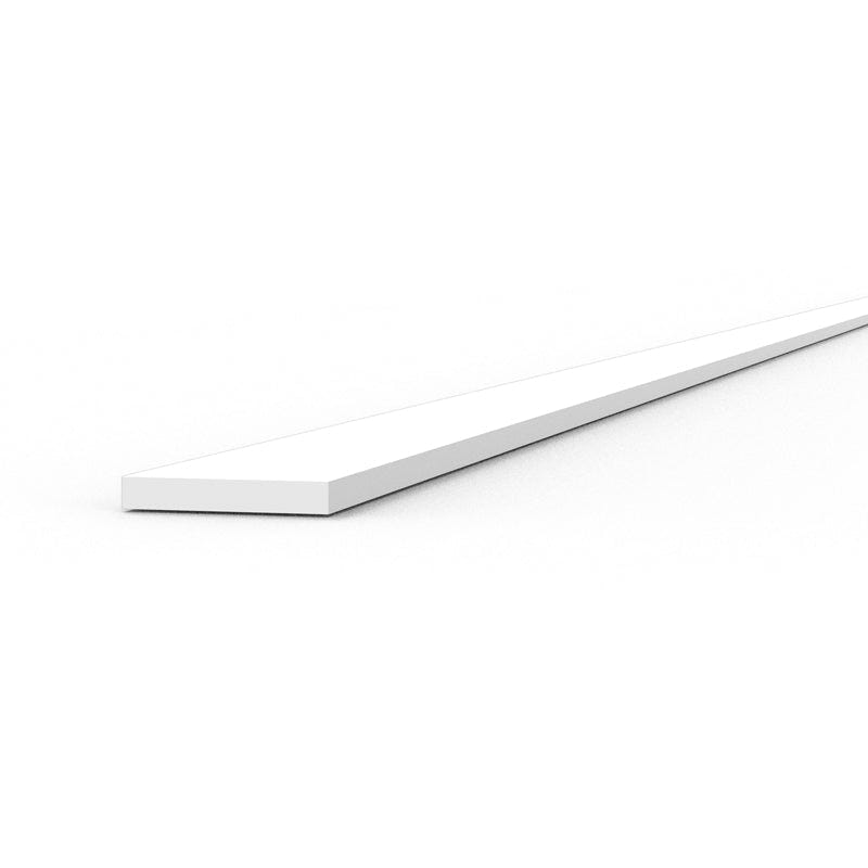 Close-up of an AK Interactive thin white styrene strip, 0.3mm by 2mm