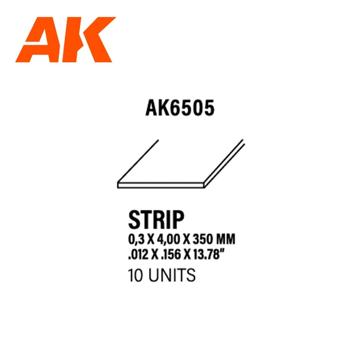 AK Interactive AK6505 styrene strip label: 0.3 x 4 x 350mm, 10 units