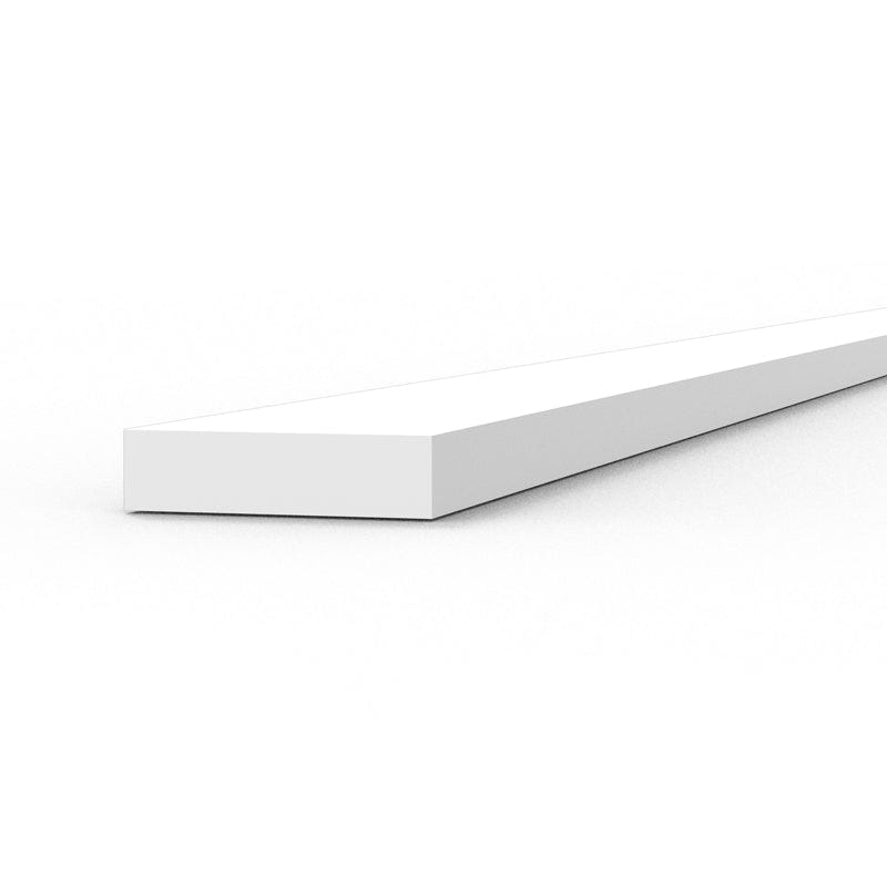 Close-up of a white AK Interactive styrene strip, 0.75 x 3mm section, on a white background